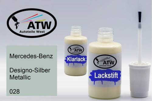 Mercedes-Benz, Designo-Silber Metallic, 028: 20ml Lackstift + 20ml Klarlack - Set, von ATW Autoteile West.